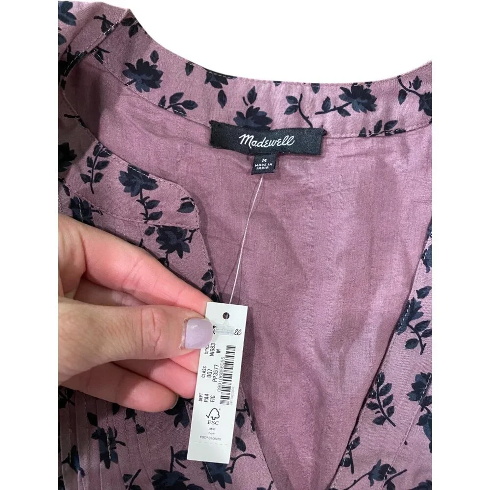 NWT Madewell Tillie Puff-Sleeve Mini Dress in Shadow Blooms - Medium - Purple - Picture 10 of 12